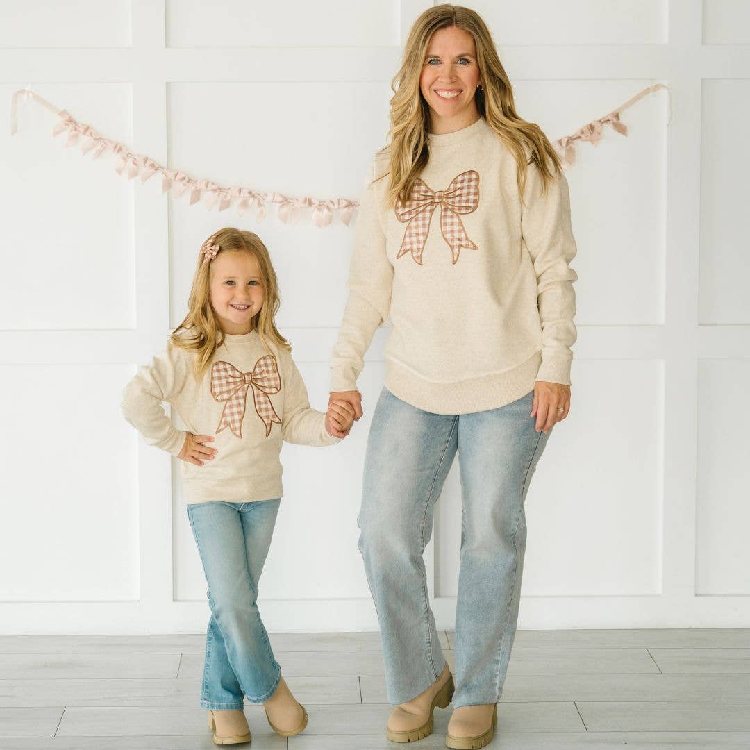 Sweet Wink - Wholesale Sweatshirt - Kids - Gingham Bow Patch Sweatshirt - Natural - Girls Clothes4