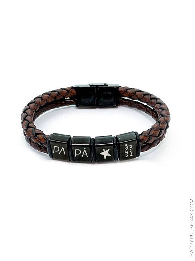 Bracelet en cuir marron avec double cordon rond à maillons. pour la vente par Happypulseras