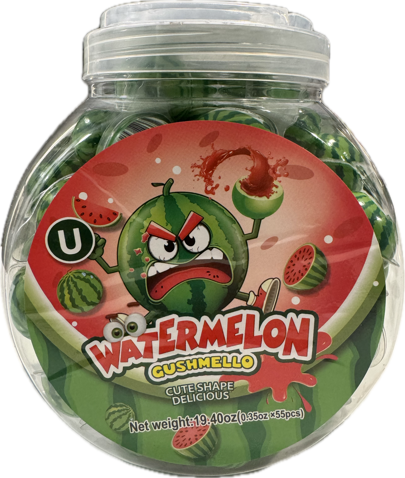 Long Island Candy Factory – wholesale Gummy – Gushmello Liquid Filled Gummy Watermelon Candy Jar 55 ct0