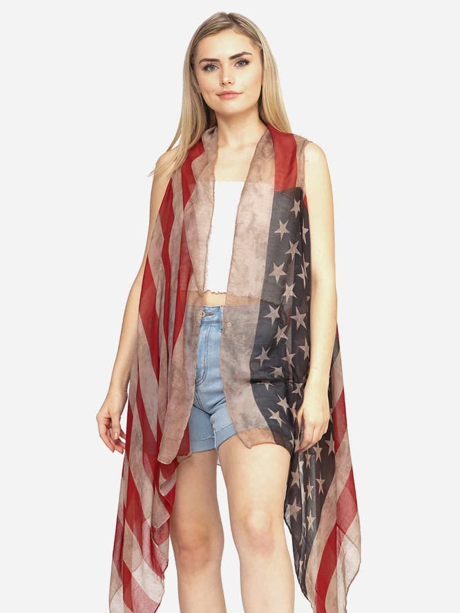 Hana - Wholesale Outerwear Vest - Women's - Vintage American Flag Vest