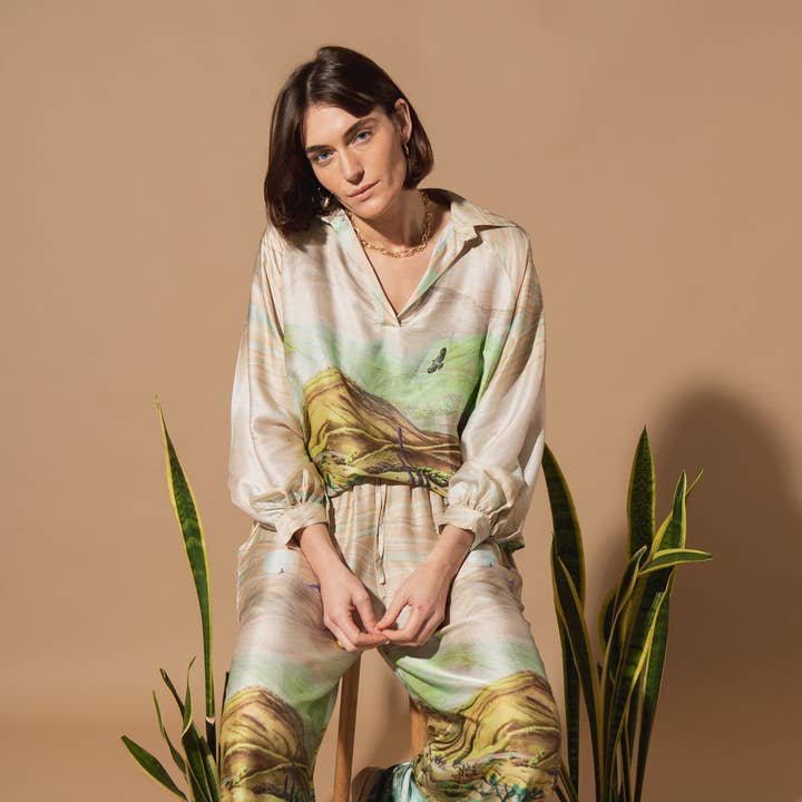 Ensemble en soie à imprimé cactus pour la vente par Tilley & Grace