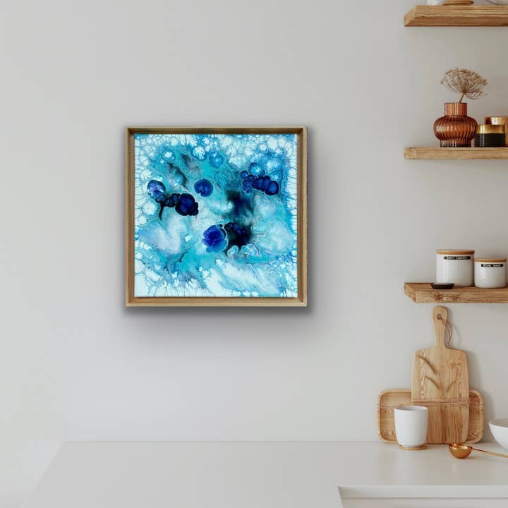 Piccolo dipinto astratto originale - Bolle Blu - Decorazione per la casa per la vendita all'ingrosso da parte di BLUE FEATHER BY PAT