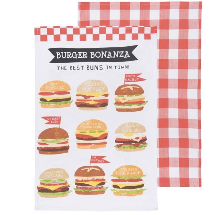 Burger Bonanza Tea Towel for wholesale by Pink Peacock Gifts
