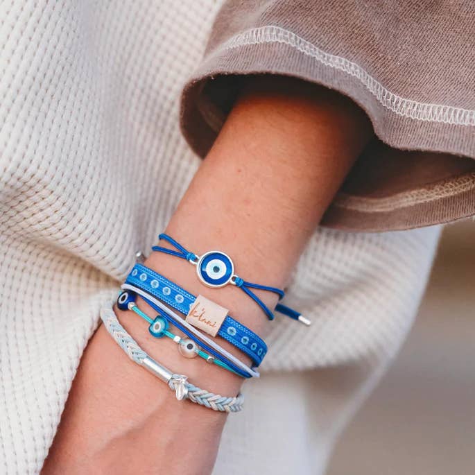 K'lani hair tie bracelets - Wholesale Jewelry Set - "Resist" Blue Evil Eye Hair Tie Bracelets3