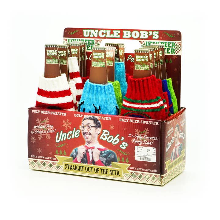 DM Merchandising - Wholesale Drink Huggers & Koozies - Uncle Bob's Ugly Sweater Bottle Sweaters