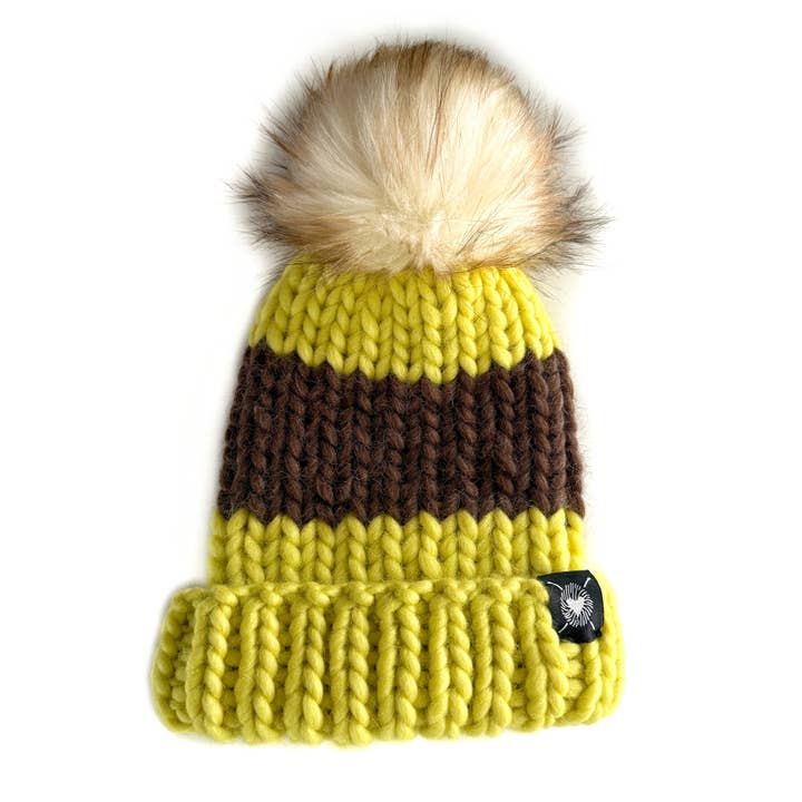 Zero Waste : Merino Folded Brim Faux Fur Pom-Pom Beanie for wholesale by Nickichicki