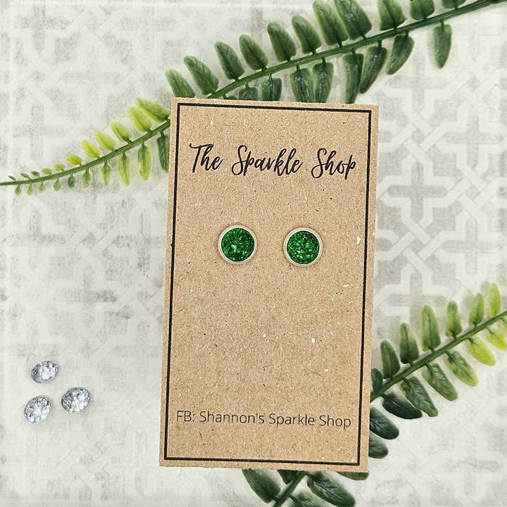 The Sparkle Shop - Wholesale Stud/Post Earrings - Druzy Stud Earrings (Handmade 8mm) - Emerald Green2