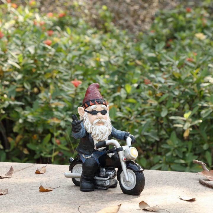 Hi-Line Gift Ltd. - Wholesale Garden Gnome - Peace Biker Gnome (Hi-Line Exclusive)
