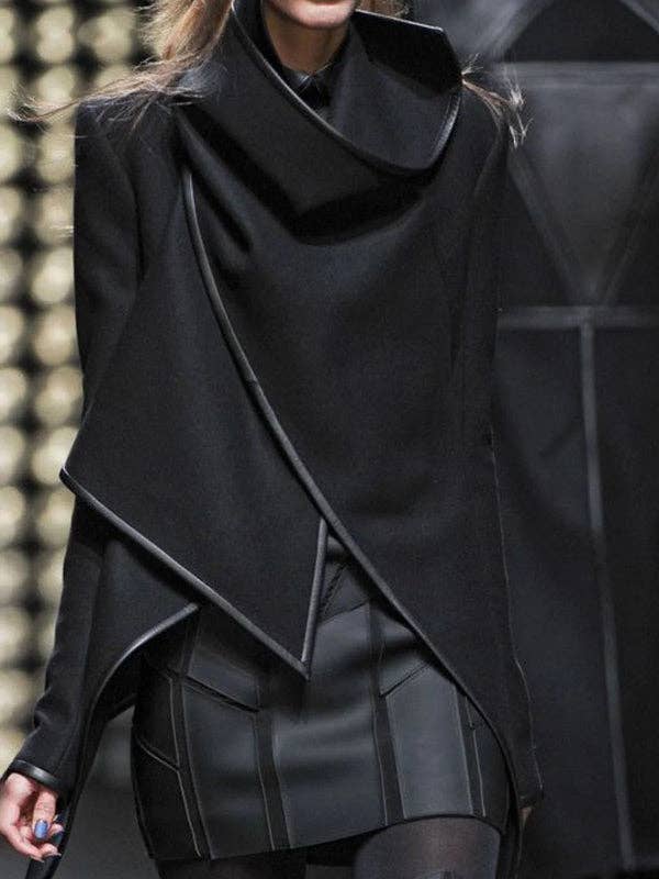 StyleGalX - Vente Manteau – femme - Manteau asymétrique en laine fendue à col montant Original