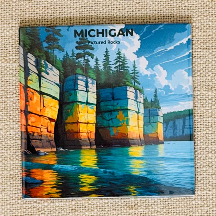 Aimant de l'État du Michigan - Pictured Rocks pour la vente par Cozy Print
