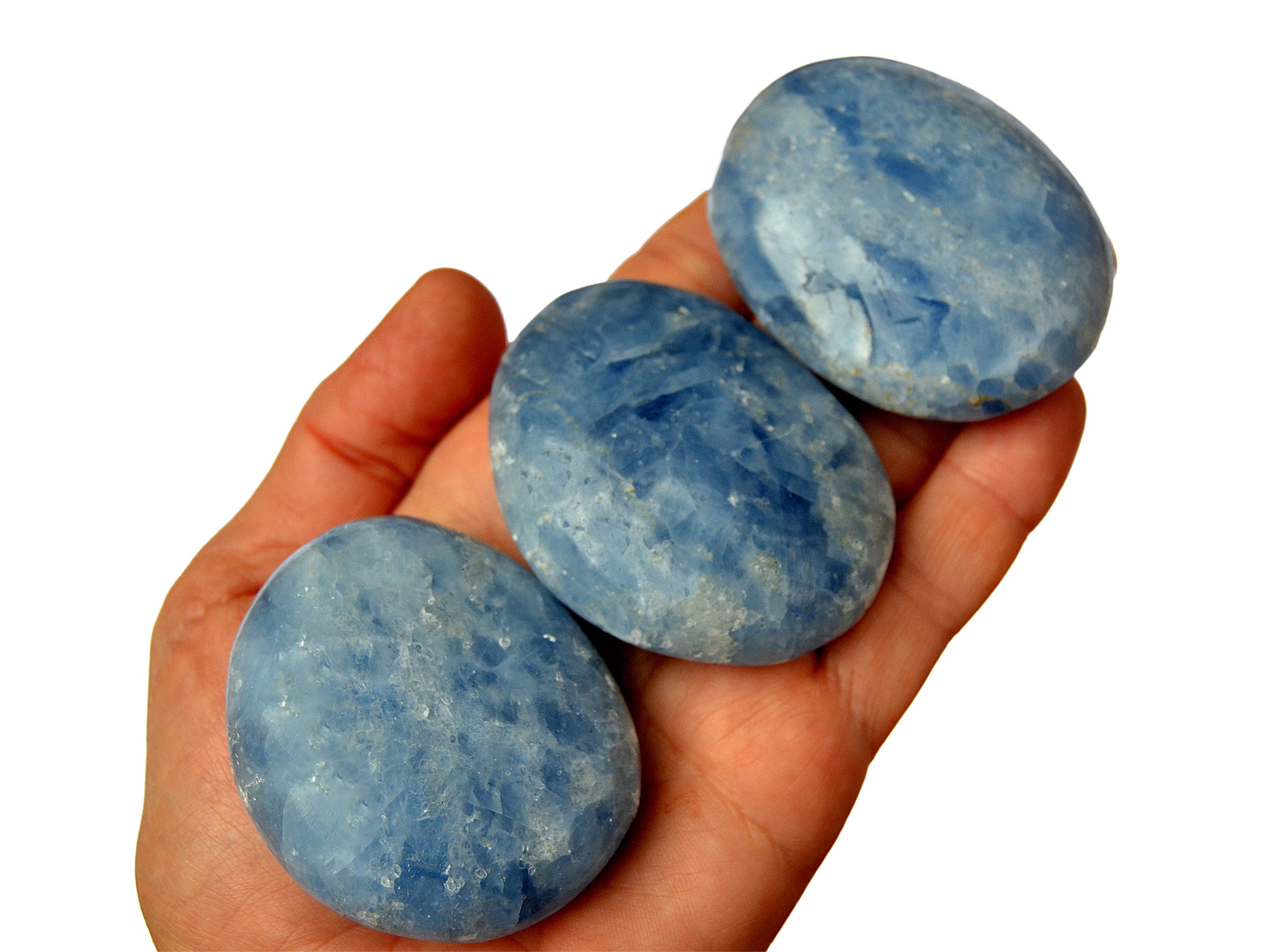 Kaia & Crystals - Wholesale Spiritual Stone/Crystal - Blue Calcite Palm Stone (9-12 Pcs) -  (55mm - 70mm) 1 kg Lot4