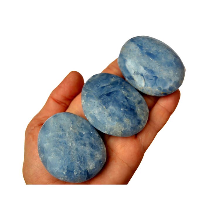 Kaia & Crystals - Wholesale Spiritual Stone/Crystal - Blue Calcite Palm Stone (9-12 Pcs) - (55mm - 70mm) 1 kg Lot4