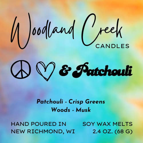 Peace Love and Patchouli Wax Melts for wholesale by Woodland Creek Candles
