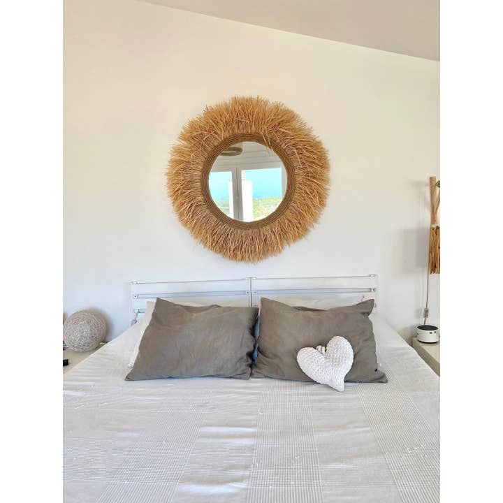 Geometrik Design - Vendita all'ingrosso Pietre per pareti - Specchio in Rafia Stile Boho Decorativo da Parete2