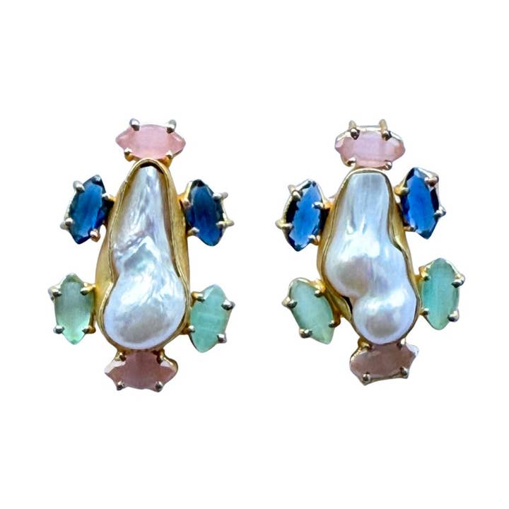 Pearl + Gemstone Stud Earrings for wholesale by Allie Beads