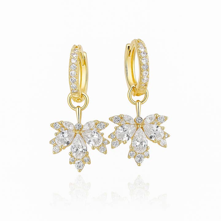 Gold Plated Maple Leaf Hoop Earrings with CZ Stones for wholesale by Sedy Jewelry