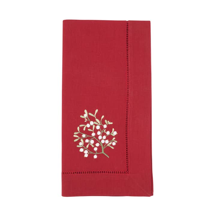 Embroidered Mistletoe Hemstitch Napkin for wholesale by Saro Lifestyle