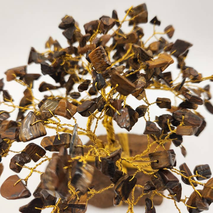 Meraki Gemstones - Wholesale Spiritual Stone/Crystal - Gemstone Tree - Tiger Eye w/Tiger Eye Base w/Gold Wire