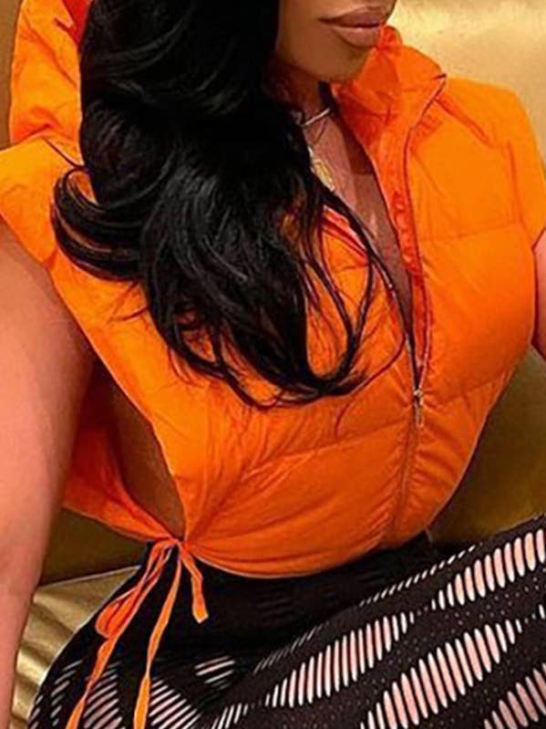 MB FASHION Cropped Puffer Vest Hood with Drawstrings 487AT for wholesale by MB Fashion Wholesale