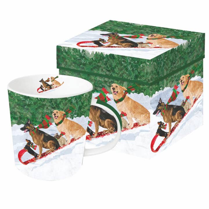 Paperproducts Design • Ambiente - Wholesale Coffee Mug - MUG IN GIFT BOX-TOBOGGANING DOGS
