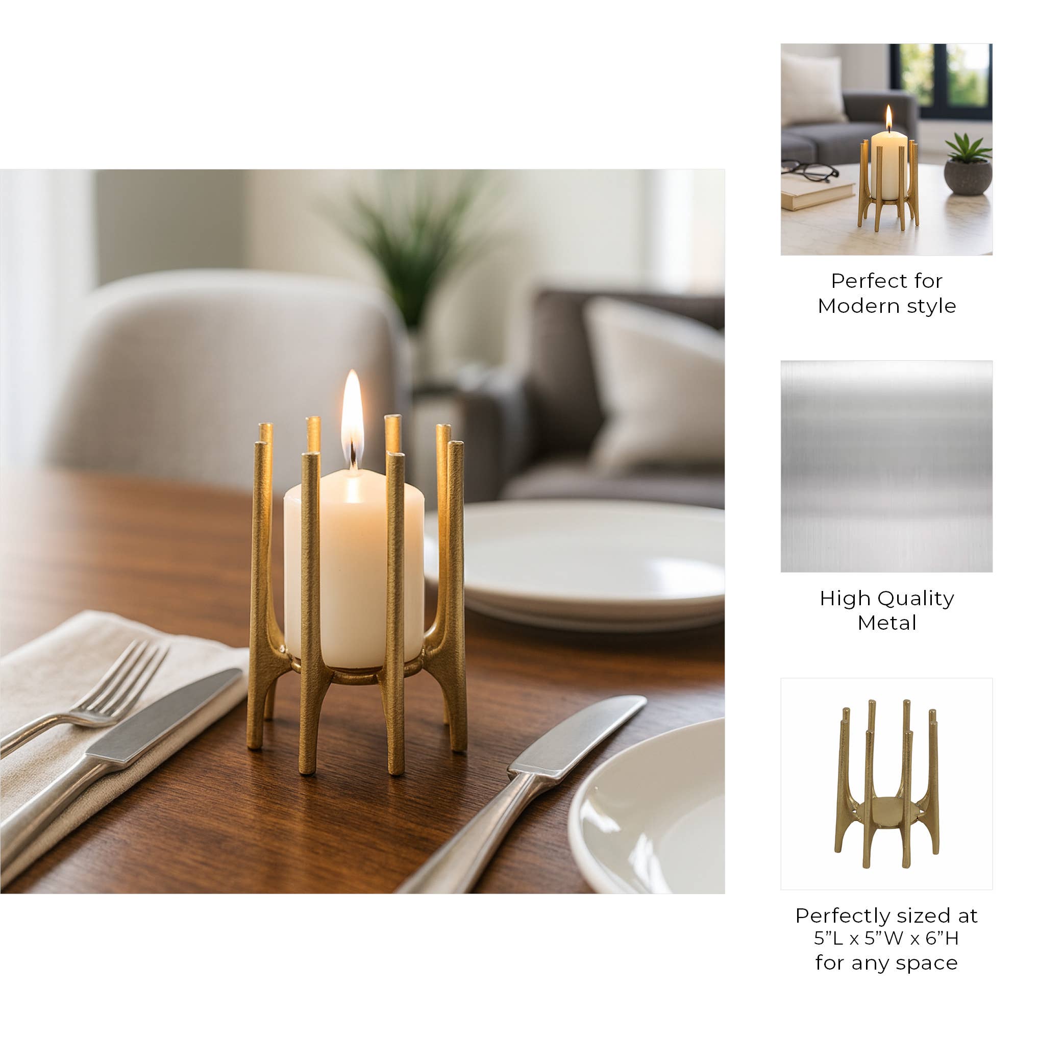 Sagebrook Home - Vendita all'ingrosso Portacandele - Portacandele - Gambe a Spillo in Metallo Dorato, 15 cm.4