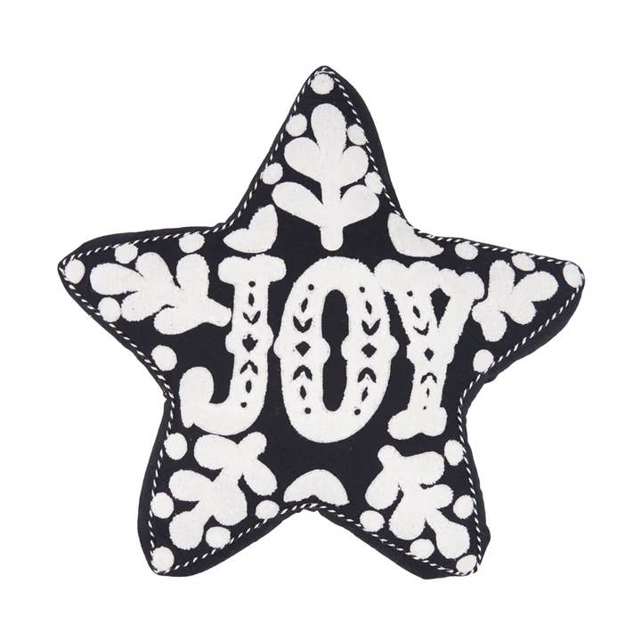 Christmas Onyx Black Joy Star Shaped Throw Pillow for wholesale by carol & frank