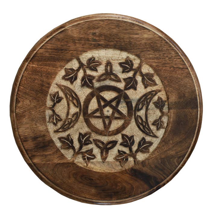 Lungta Imports - Wholesale Vase - Hand Carved Wooden Round Meditation Table. Altar Table. Prayer Table. Puja. Shrine Table . Side or End Table 19 Inches High