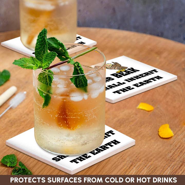 3dRose - Wholesale Coasters - 3dRose, Funny Cool The Beak Shall Inherit the Earth Buzzard Vulture Pun, Coaster2