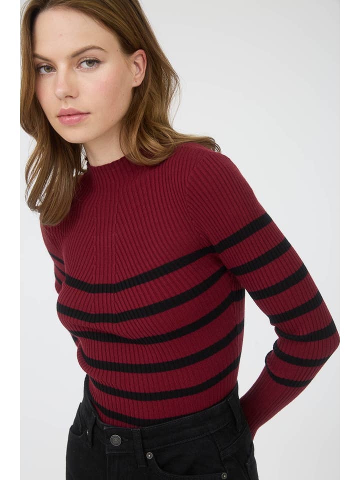 The Workshop Studio - Wholesale Knit Sweater - Women's - MOCK NECK STRIPE LONG SLEEVE SWEATER KNIT PULLOVER8