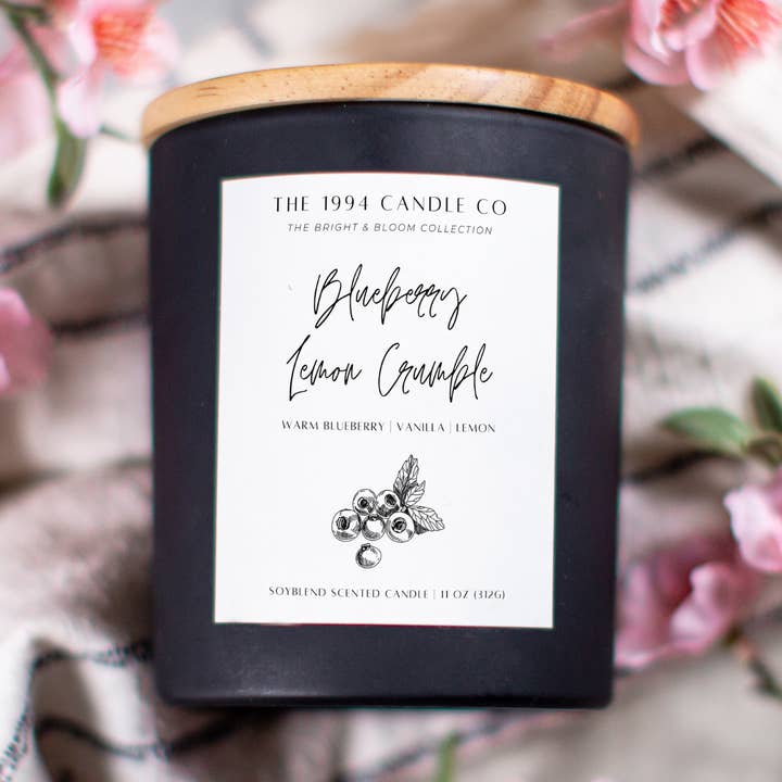 Blueberry Lemon Crumble | Matte Black Candle for wholesale by The 1994 Candle Co