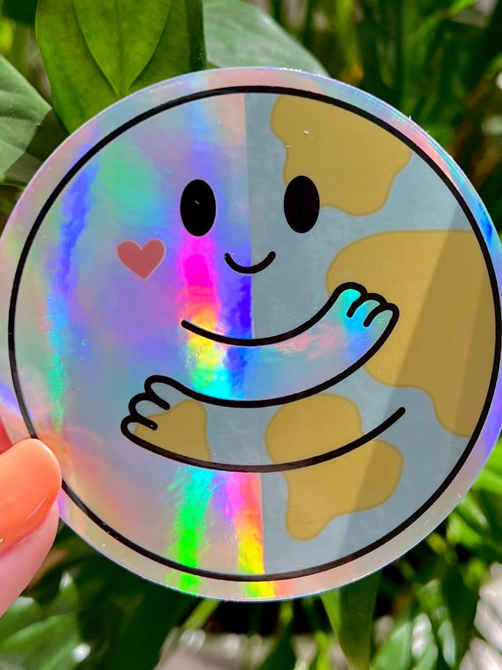 Happy Earth Holographic Sticker 3x3 in. for wholesale by taelormade
