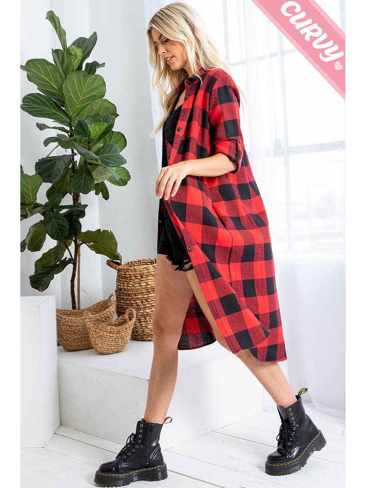 Sweet Lovely by Jen - Wholesale Button Down Shirt - Women's - SW2012PL PLAID BUTTON UP LONG SHIRT11