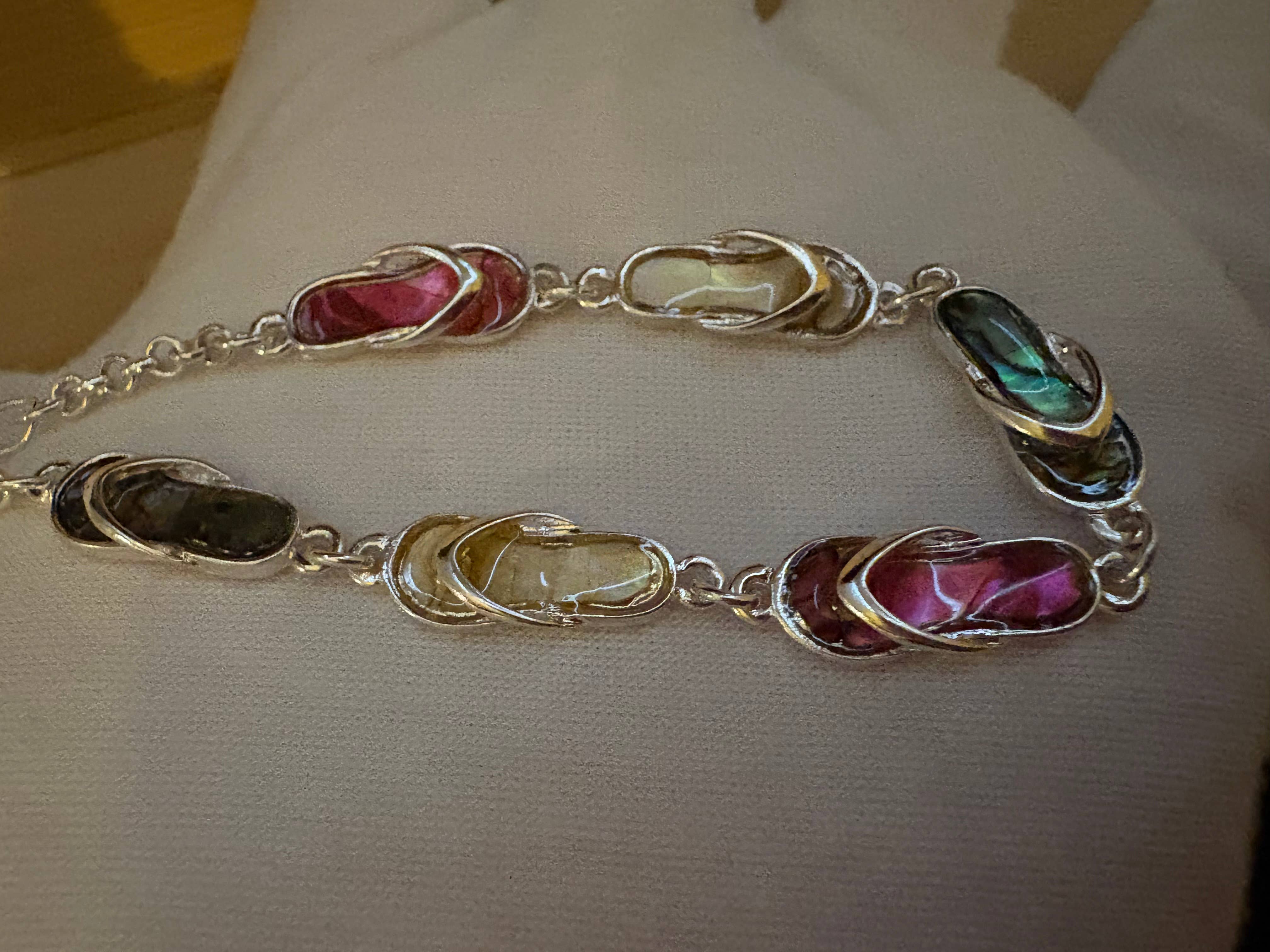 0011 PREMIERE - Wholesale Link & Chain Bracelet - FR2699 Multi-Tone Abalone Flip Flop Link & Chain Bracelet2