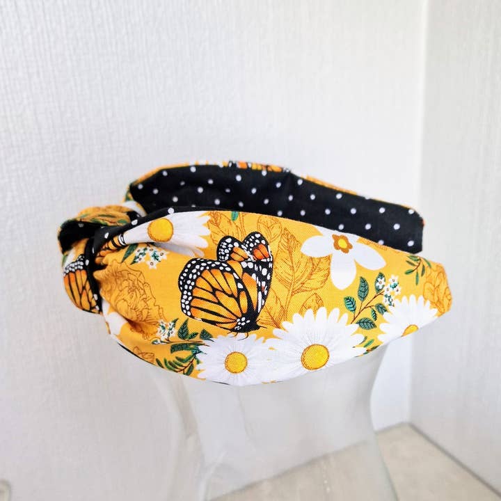 Hairband Orange Butterfly Cotton Fabric Bespoke Top Knot Hea for wholesale by Bee my Oyster