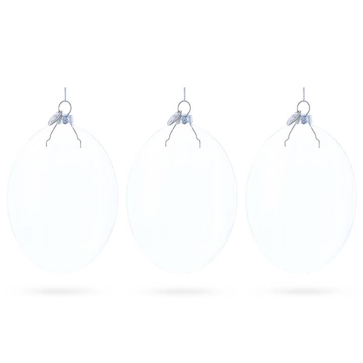 BestPysanky - Wholesale Ornament set - Set of 3 Oval Flat Discs Clear Glass Ornament, 5 Inches