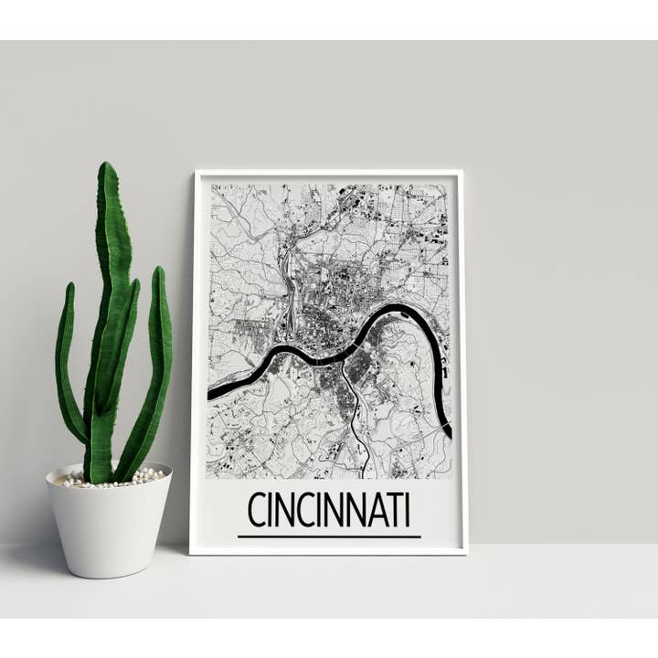 8" x 10" Cincinnati Map Print - Art Deco Style for wholesale by ILIKEMAPS
