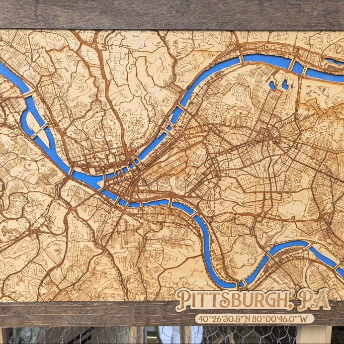 Pittsburgh Map 18"x24" for wholesale by Black River Arts