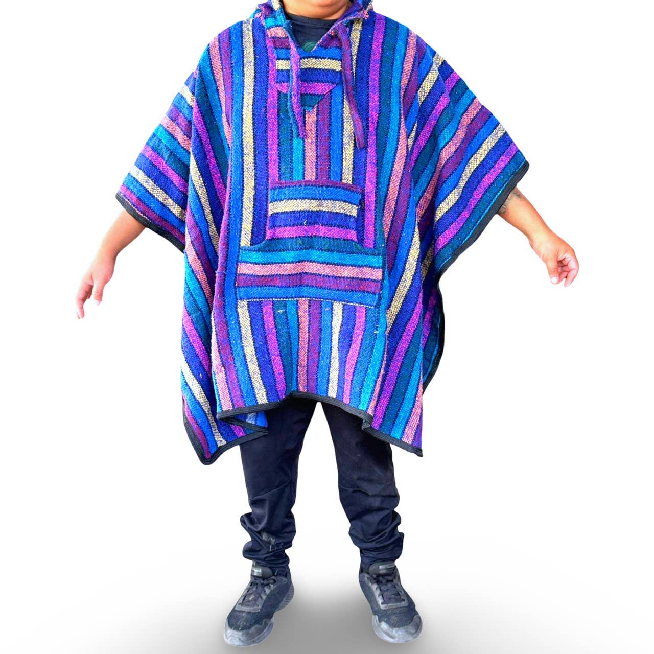 Sanyork Fair Trade - Wholesale Poncho - Unisex - Authentic Striped Baja Poncho One Size Adult Unisex Hooded 2