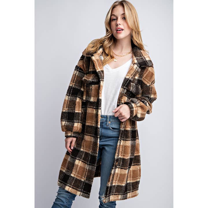 Sweet Generis - Wholesale Jacket - Women's - PLAID TEDDY OVERSIZE JACKET