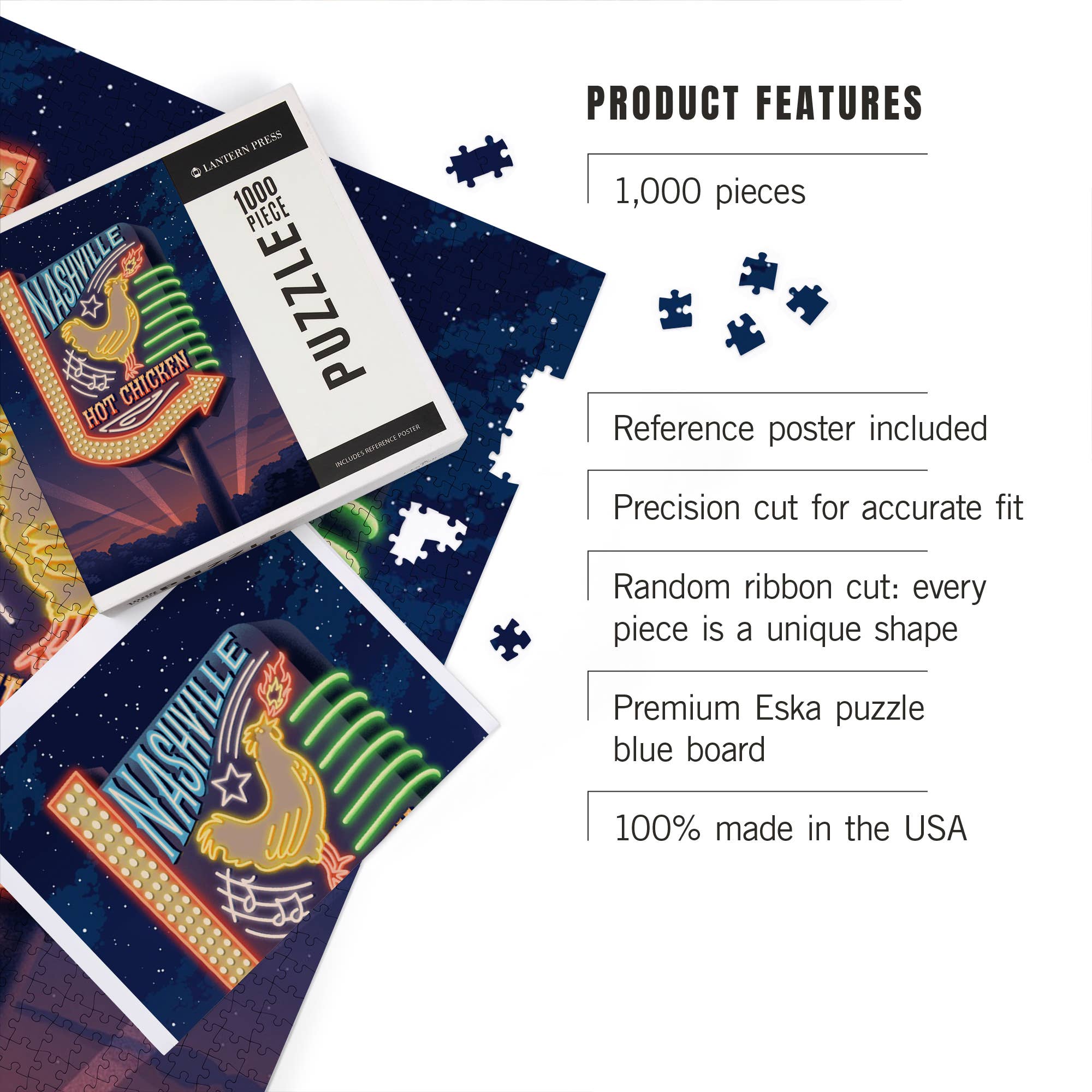 Lantern Press - Vendita all'ingrosso Puzzle - Adulti - Puzzle da 1000 pezzi Nashville Tennessee Litografia Pollo Piccante2