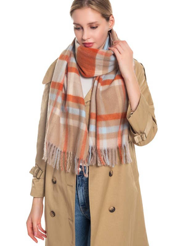 Oversized langwerpige sjaals met tartan geruite gestreepte franjes voor wholesale door Cap Zone