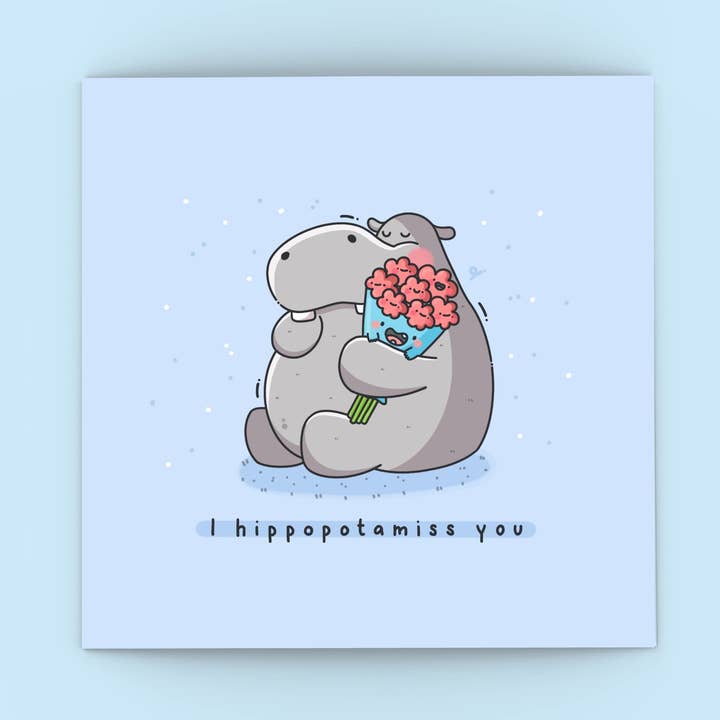 Cute Hippo Card | Cute Greetings Card for wholesale by Toastedink