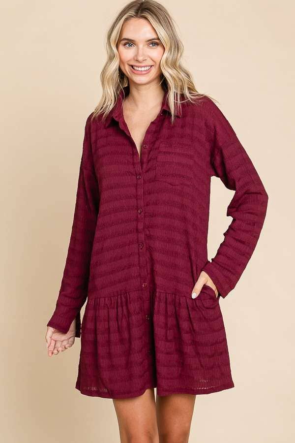 Culture Code - Wholesale Dress - Women's - CJD1880L - LSLV BUTTON DOWN TIERED TUNIC SHIRT16