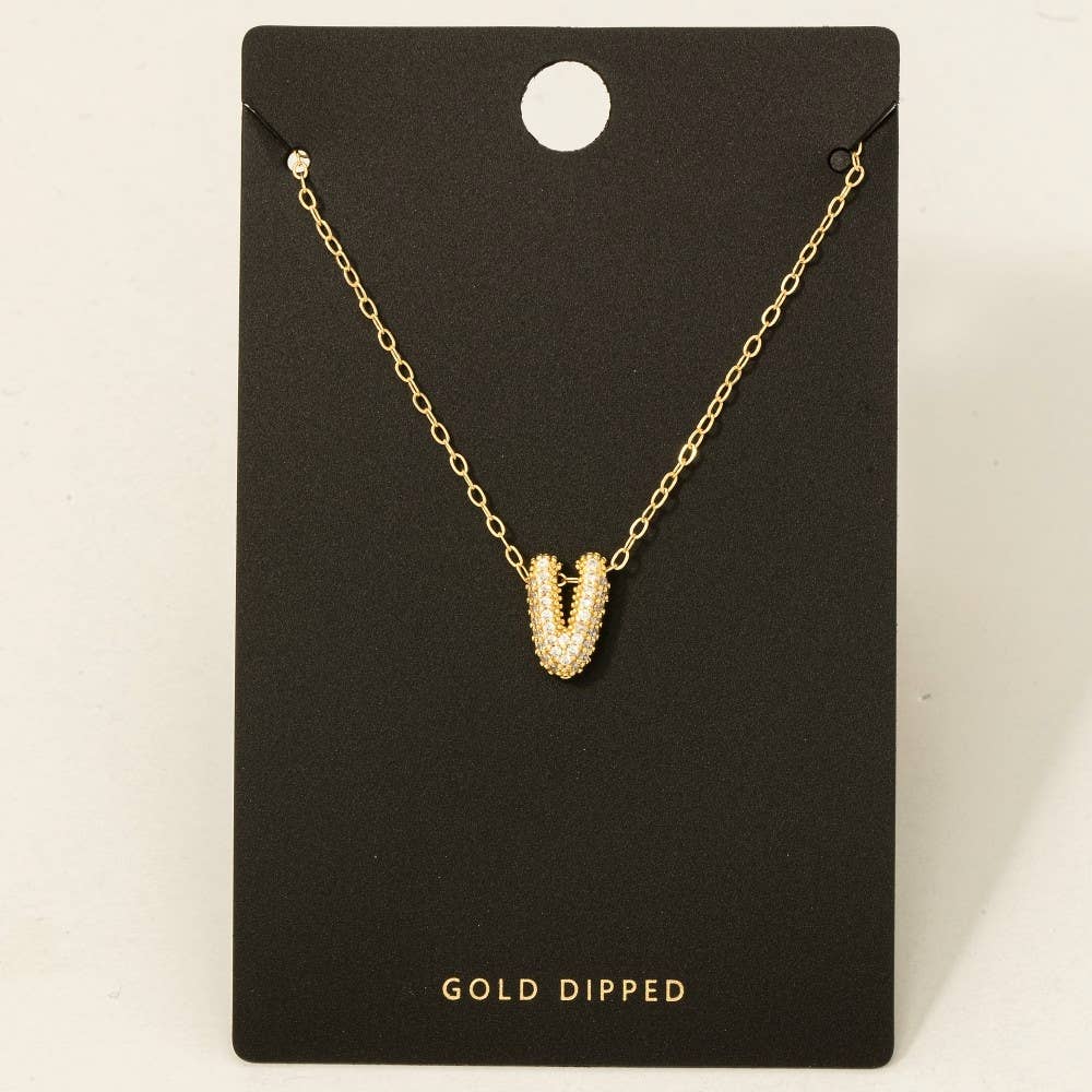 Fame Accessories - Wholesale Pendant/Charm Necklace - Gold Dipped Cz Pave Bubble Letter Pendant Necklace17