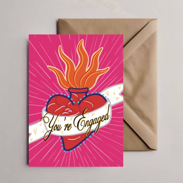 You’re Engaged Greeting Card - Sacred Heart Tattoo Art Card for wholesale by Pink Tigra