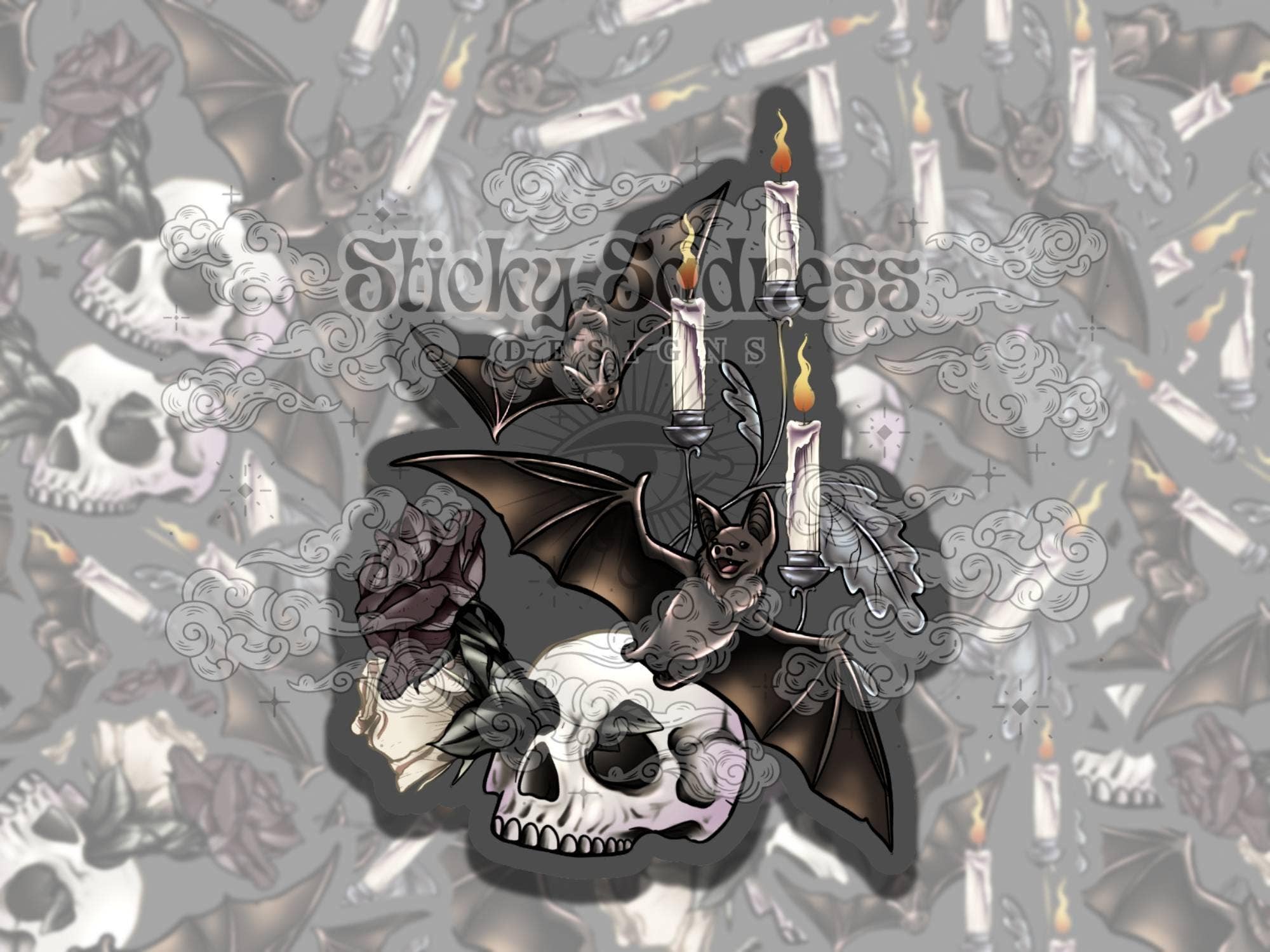 Sticky Sadness Designs - Wholesale Sticker - Flying Bats Gothic Colorful Vinyl Sticker, , Fantasy Art