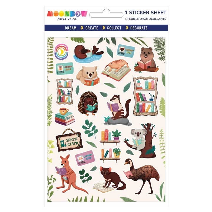 Moonbow Creative Co. - Wholesale Sticker - Aussie Animal Book Club Glossy Sticker Sheet