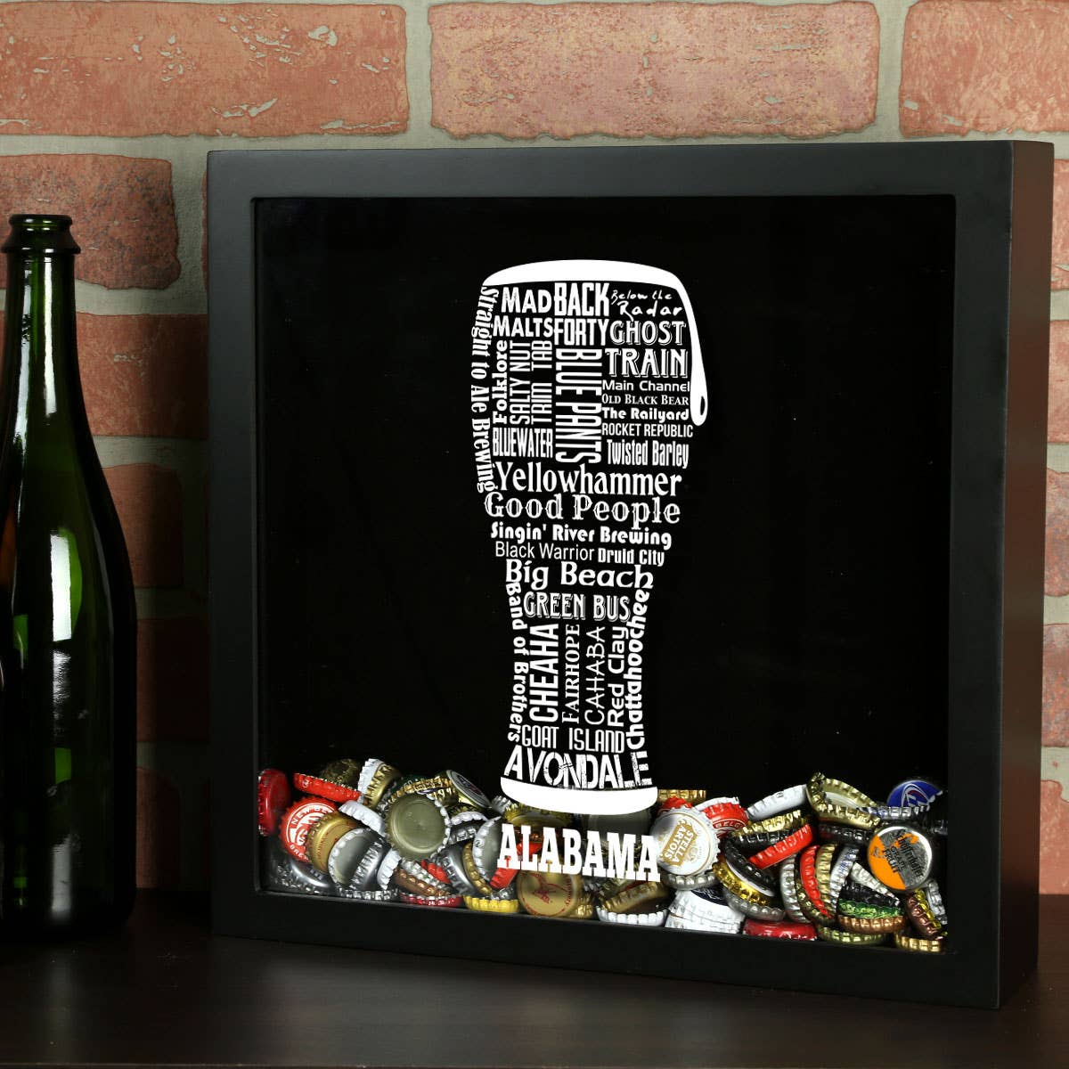 Torched Products - Vendita all'ingrosso Decorazione da parete 3D - State Beer Cap Shadow Box, nero, tipografia della birra artigianale51