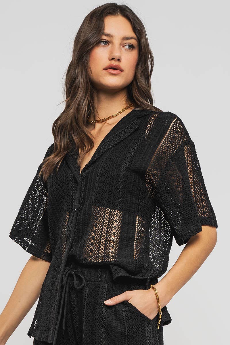 Urban Daizy - Wholesale Button Down Shirt - Women's - Open Knit Button-Down Oversized Shirt16