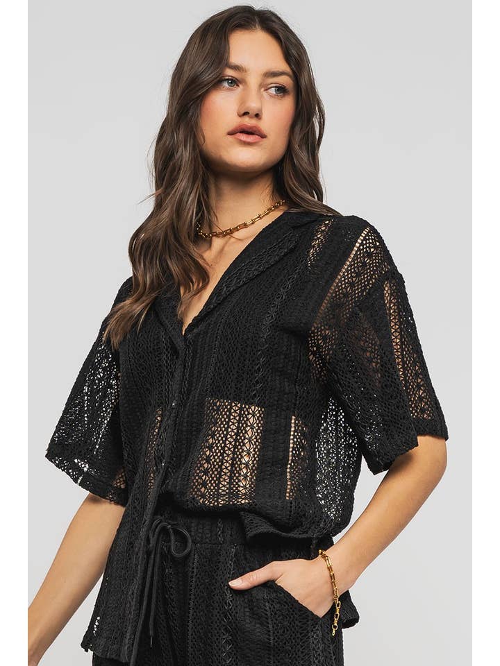 Urban Daizy - Wholesale Button Down Shirt - Women's - Open Knit Button-Down Oversized Shirt16